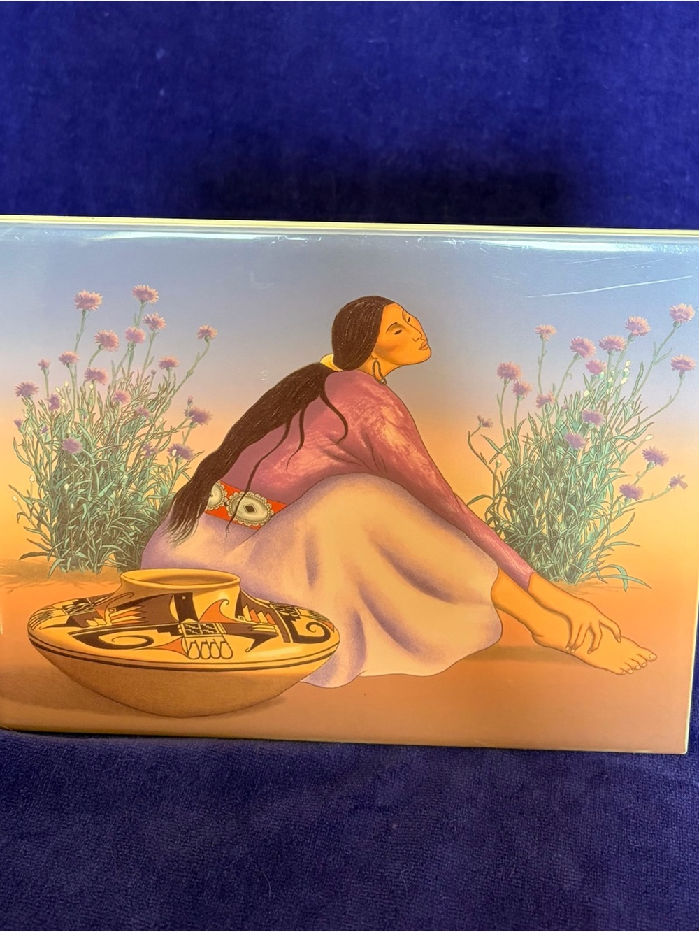 R.C. Gorman Navajo Artist 8”x6” Ceramic Tile Native Woman Pot Flowers New Mexico